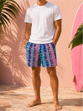 Vintage 90s Neon Abstract Shorts | High Waisted Retro Festival Beach Shorts